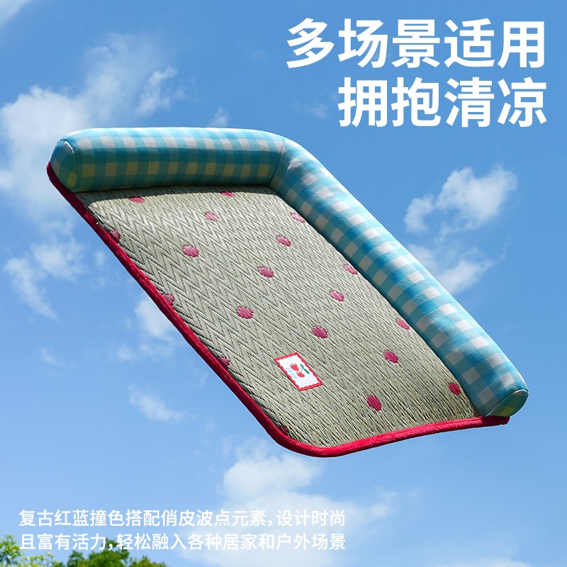 zeze格纹蔺草凉席猫垫子夏季凉感垫夏天降温凉垫狗狗清凉睡垫宠物