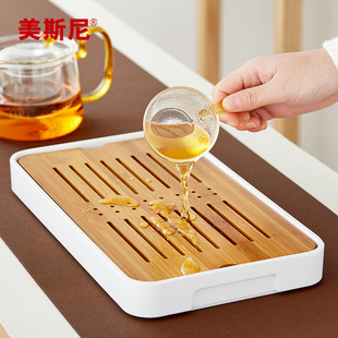 家用小型茶海茶具托盘竹子小茶台简易干泡台茶杯沥水盘 茶盘储水式