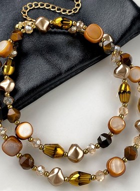 美拉德天然石项链女秋冬串珠焦糖色气质百搭毛衣链轻奢高级感颈链