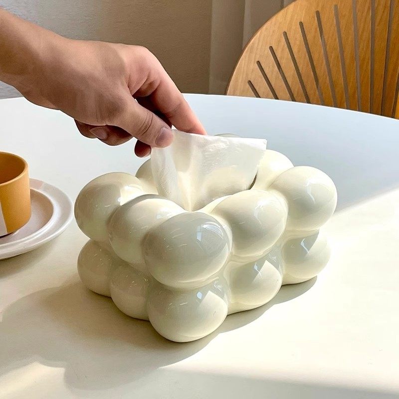 轻奢陶瓷奶油风纸巾盒客厅沙发茶几棉花糖餐巾抽纸盒高档创意收纳