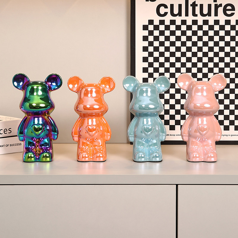 新款陶瓷小熊中大号爱心流体熊暴力熊公仔摆件客厅粉色储钱存钱罐