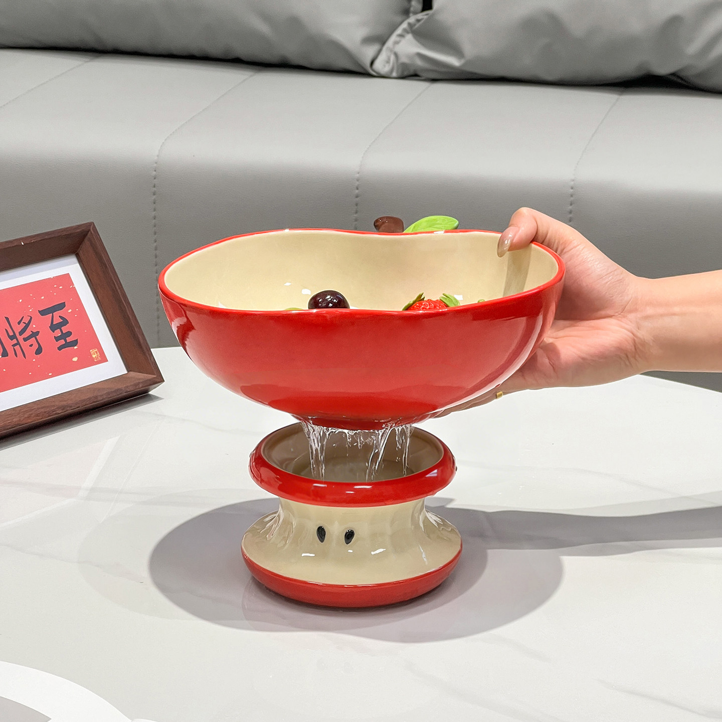 沥水果盘客厅茶几家用陶瓷水果盘轻奢高档水果收纳筐洗水果沥水篮,餐饮具,果盆/果盘/果篮,淘宝优惠券,粉丝福利购,淘宝优惠卷