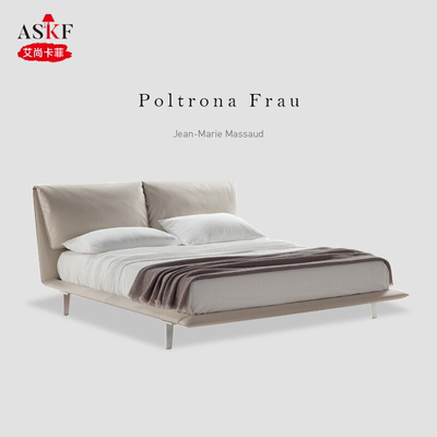 艾尚卡菲 Poltrona Frau意式极简小象耳朵真皮床设计师卧室悬浮床