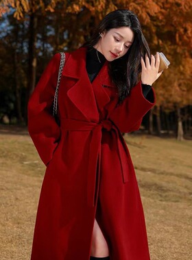西西里大衣红色羊毛小个子穿搭羊绒双面毛呢外套女气质优雅