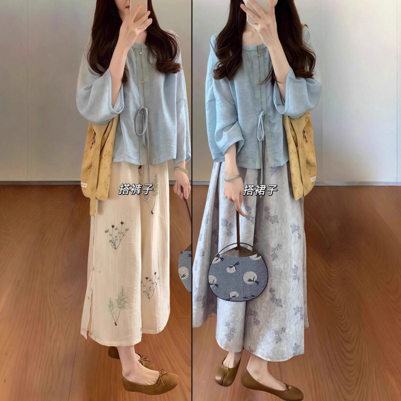 夏季洋气一整套女新中式国风盘扣上衣配半身裙时尚高级感气质套装