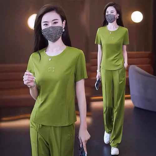 时尚运动服套装女2024夏新款洋气显瘦宽松休闲薄款跑步服两件套