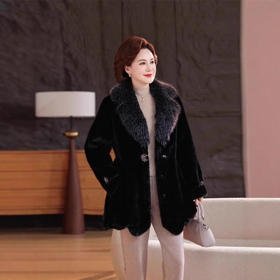 2025秋冬季新款海宁水貂皮大衣女士水貂毛西装领时尚大码修身外套