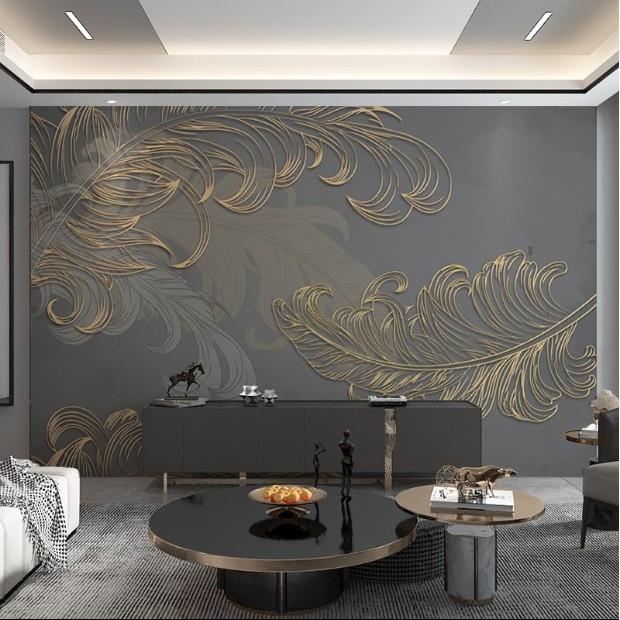 5D立体浮雕棕榈叶壁纸轻奢客厅沙发电视背景墙纸卧室线条壁纸壁画