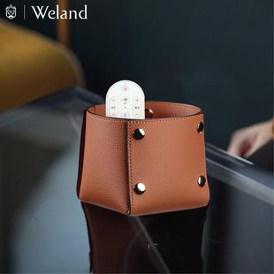 WL桌面收纳盒手工皮质高级简约轻奢家用客厅办公桌笔筒遥控器收纳