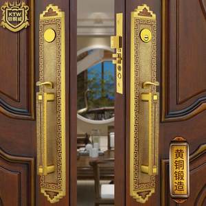 甲铜卫新中国风铜屋双门锁黄铜欧式古董对开入口门锁