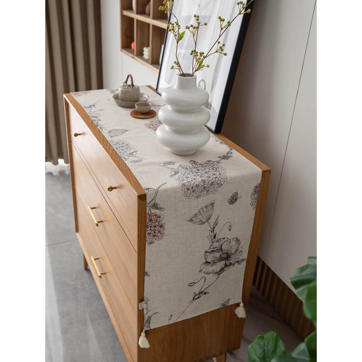 棉麻氛围感ins风北欧清新文艺印花电视柜餐桌桌旗鞋柜玄关旗定制,居家布艺,桌旗,淘宝优惠券,粉丝福利购,淘宝优惠卷