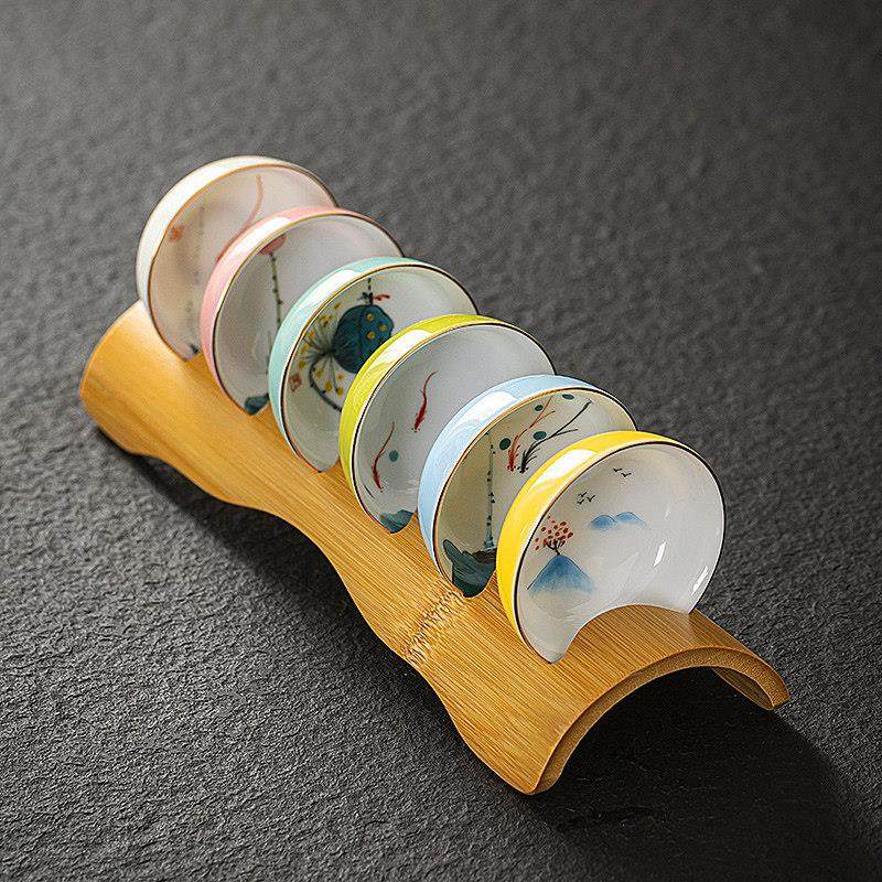 手绘茶杯白瓷釉下彩圆形杯子描金小号陶瓷茶具品茗杯6个套装杯架,餐饮具,茶杯,淘宝优惠券,粉丝福利购,淘宝优惠卷