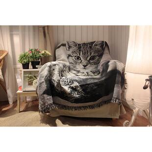 北欧现代动物毯子猫咪黑白防尘罩复古沙发布盖巾办公室地毯沙发毯