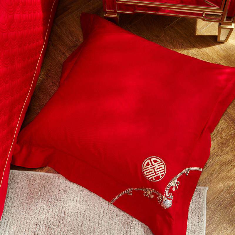 婚庆床上用品配件大红色靠垫套60x60CM靠枕套刺绣抱枕套 一对装