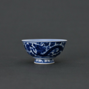 景德镇小雅青花阮定荣款螭龙纹瓜果杯名窑珍藏手绘陶瓷主人杯