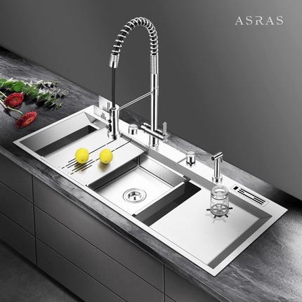 阿萨斯大型4MM加厚304不锈钢手工水槽套餐大单槽厨房洗菜盆水池