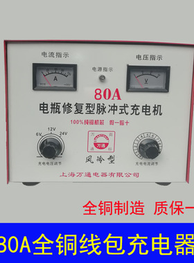 汽车摩托车电瓶充电器6V12V24V大功率纯铜修复型脉冲充电器80100A