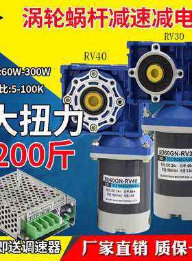 信达60W直流电机RV40齿轮减速电机蜗轮蜗杆电动机12V24V调速马达