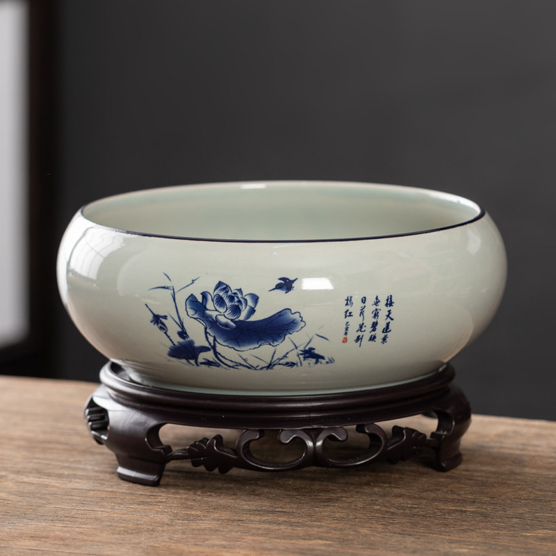 水仙花铜钱草水培花盆陶瓷草木灰盆水养碗莲睡莲专用创意无孔器皿