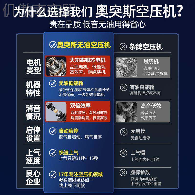 压奥突斯空压机无油高静音220v木工压工便捷式打气82789泵业级空