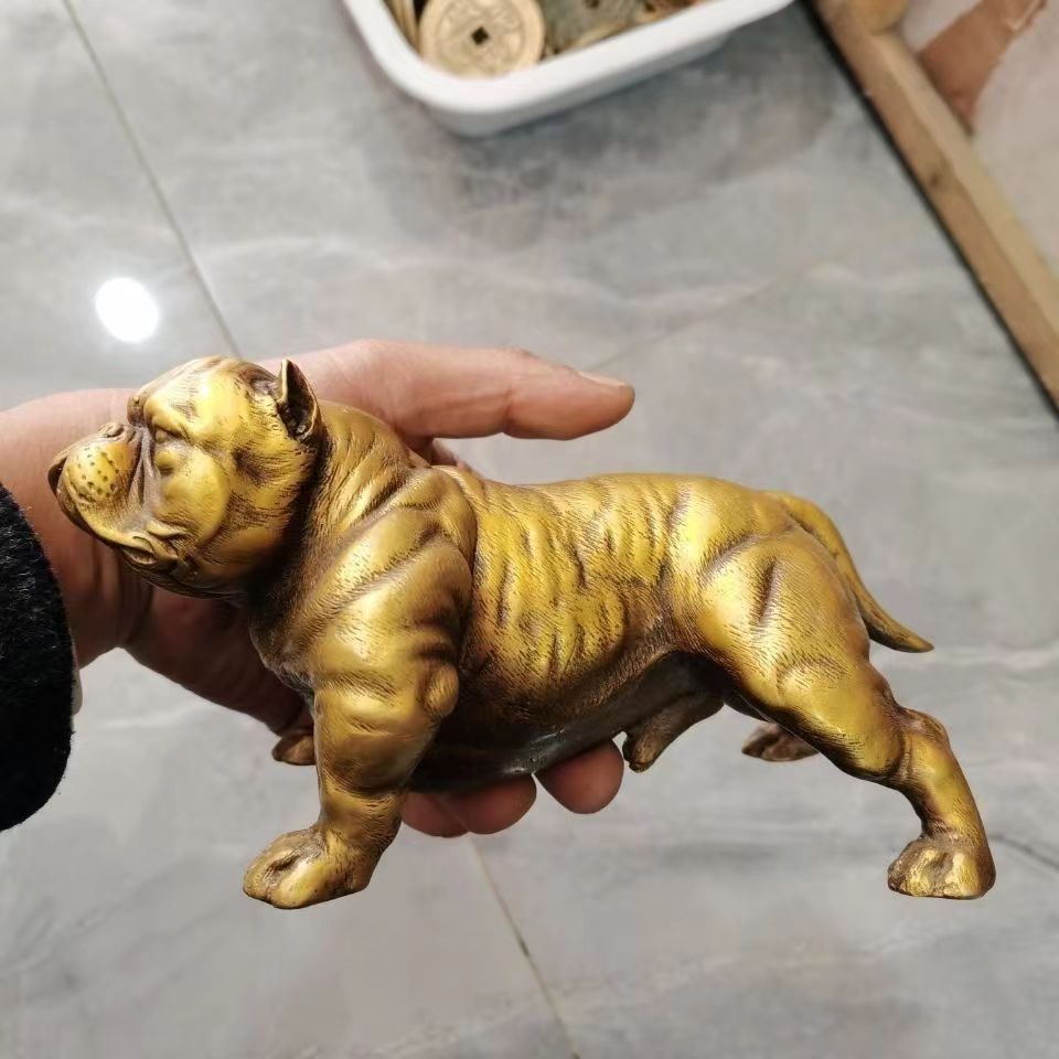 纯铜旺财小狗摆件装饰品沙皮狗斗牛犬家居装饰摆设动物模型大雕塑