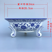 三脚青花瓷水仙花盆陶瓷无孔金钱铜钱草黄金葛碗莲鱼缸水培植物容