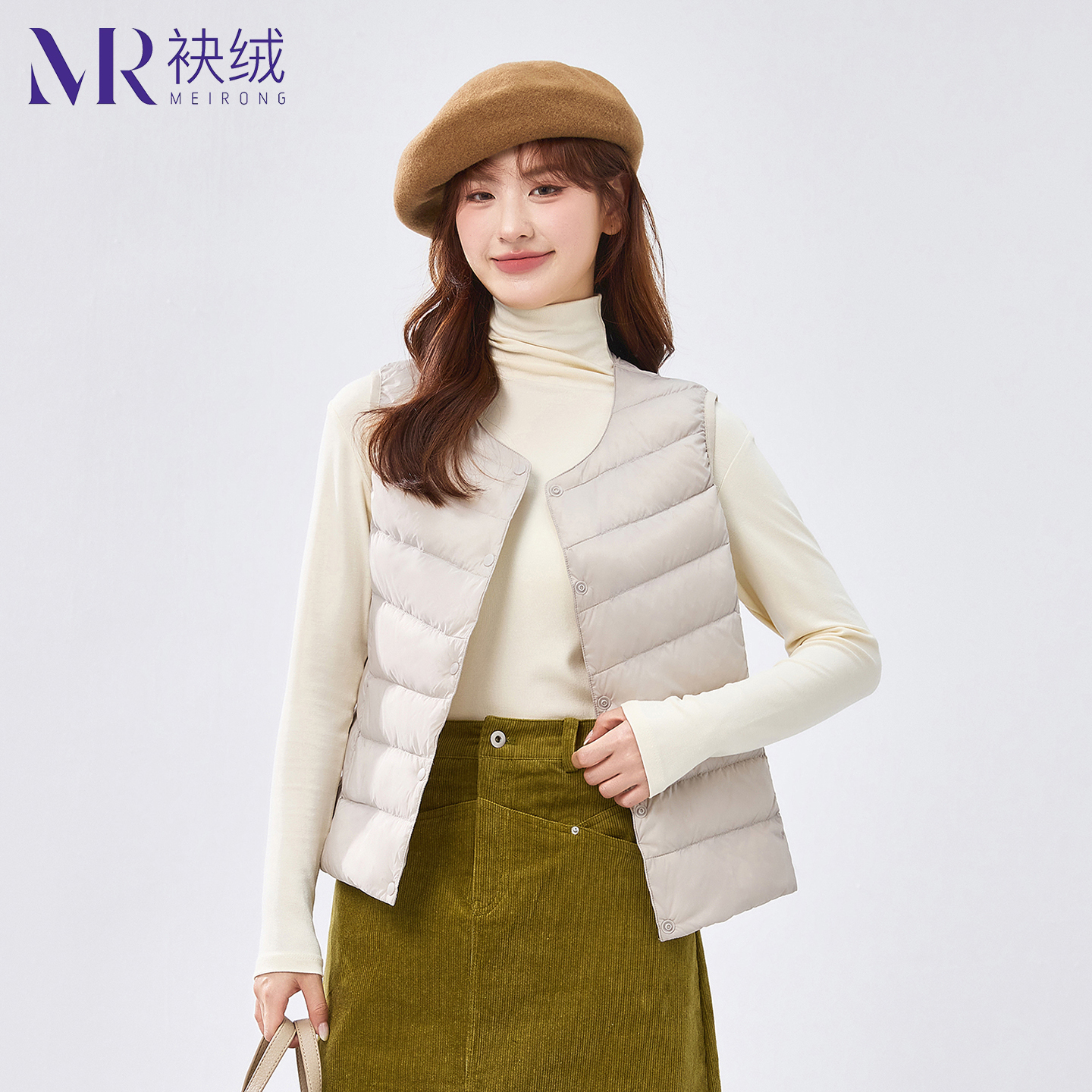 袂绒轻薄羽绒马甲背心女款2025新款冬季内搭流行白色马夹薄款内穿