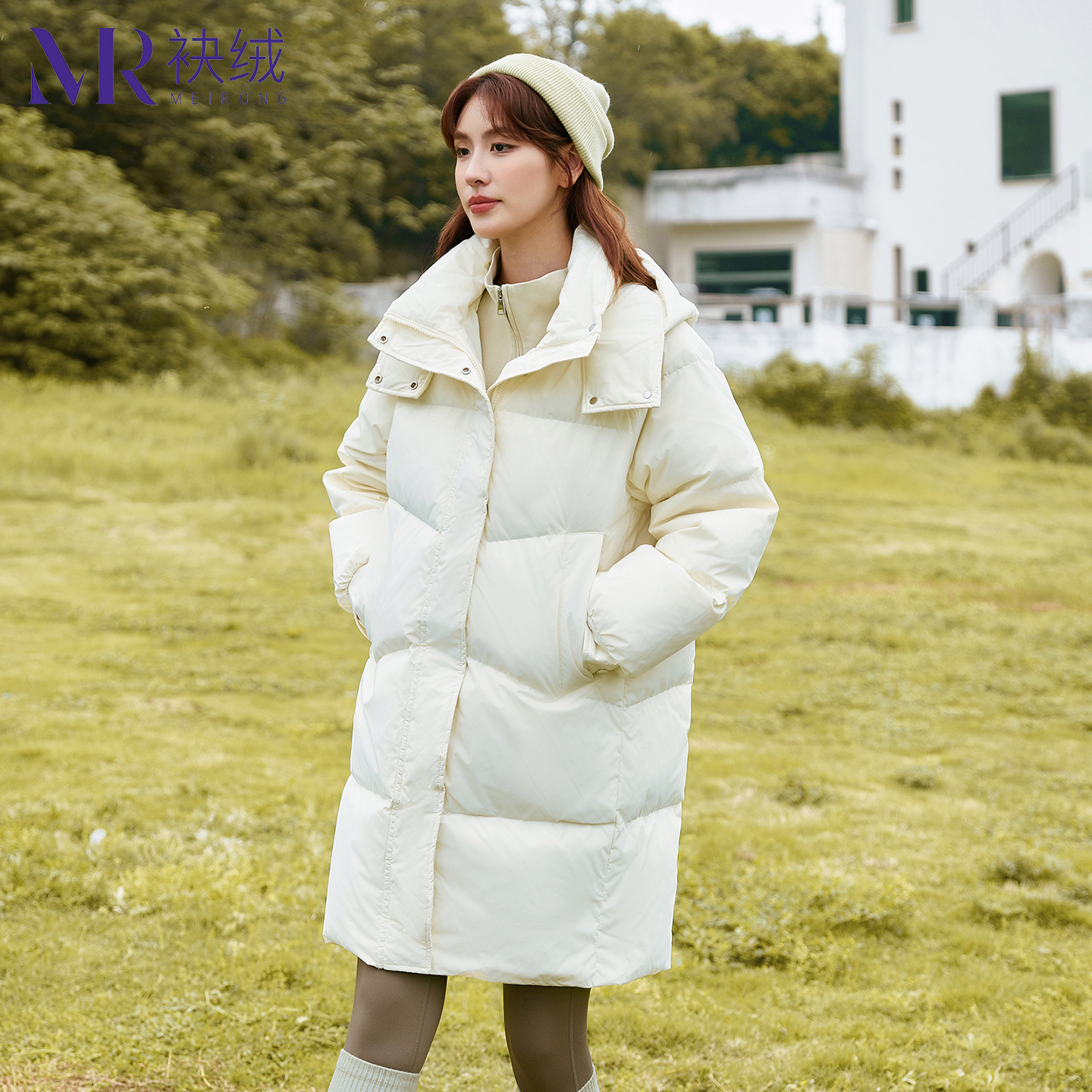 袂绒中长款羽绒服女2025新款时尚休闲连帽百搭冬季加厚保暖外套潮