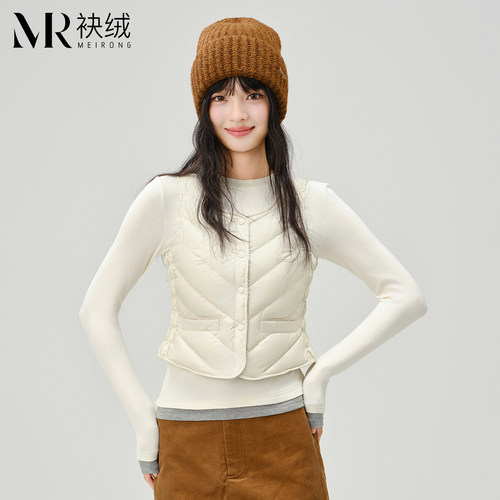 袂绒90白鸭绒轻薄保暖羽绒马甲女