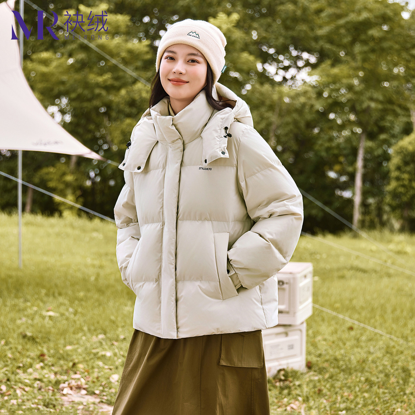 袂绒短款羽绒服女保暖