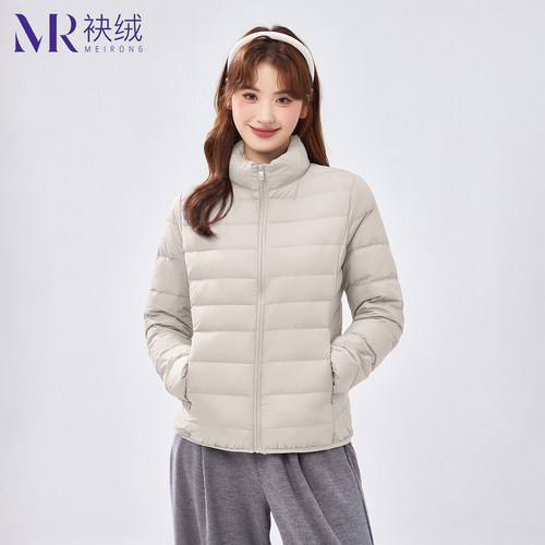 袂绒立领羽绒服女轻薄短款