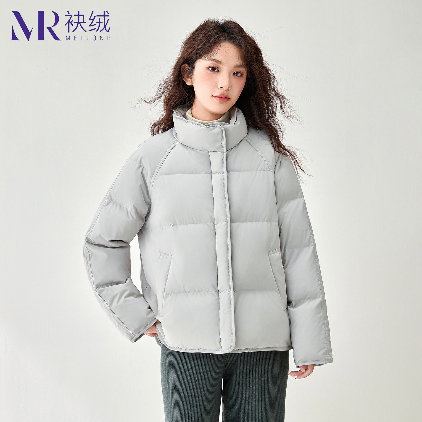 袂绒羽绒服女短款2025冬季新款时尚加厚保暖立领小个子面包服外套