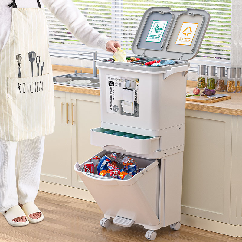 星优厨房垃圾桶多层大容量盖手按脚踏一体防臭厨余干湿分离垃圾桶