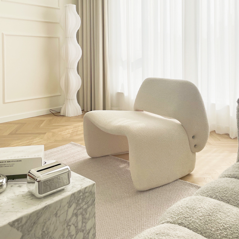 北欧客厅创意小沙发Ondine小河马极简单人沙发白色绒布简约休闲椅