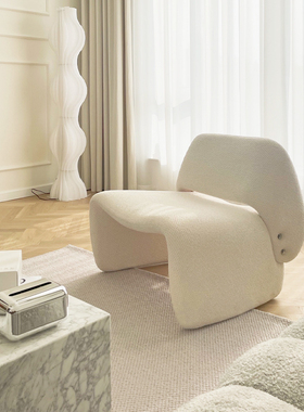 北欧客厅创意小沙发Ondine小河马极简单人沙发白色绒布简约休闲椅