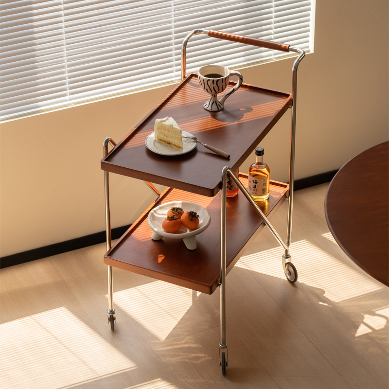 【小万家具】北欧实木推车边几小户型客厅沙发边可移动带轮小推车