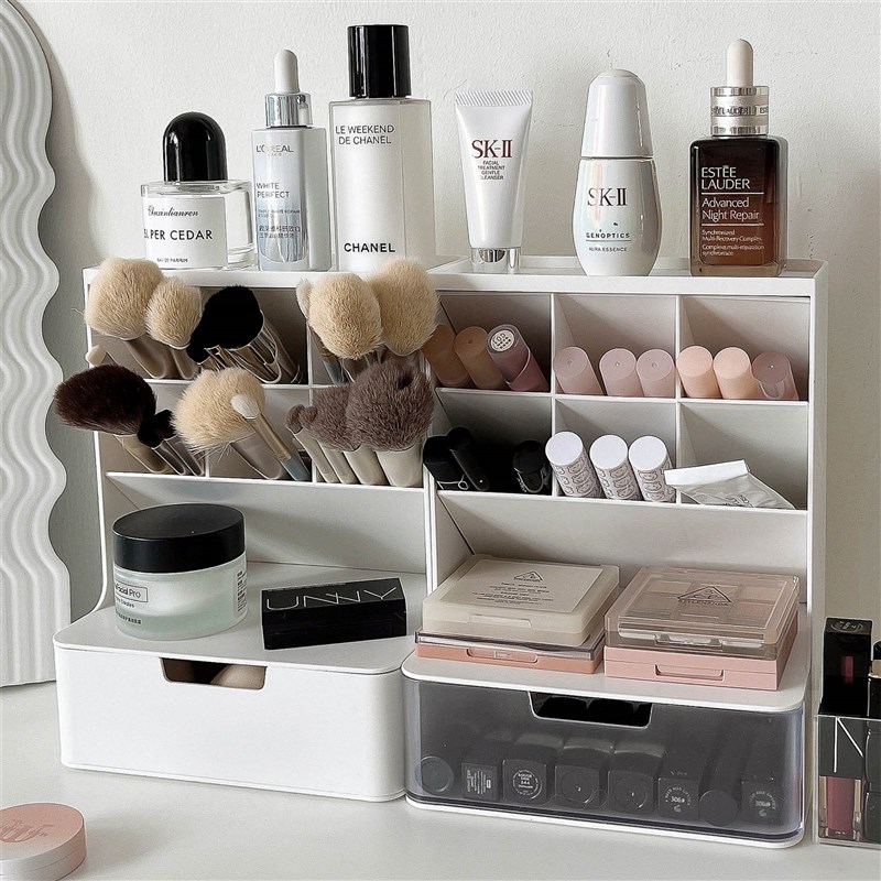 梳妆台化妆品收纳盒抽屉式桌面化妆刷收纳筒护肤品口红眼影置物架