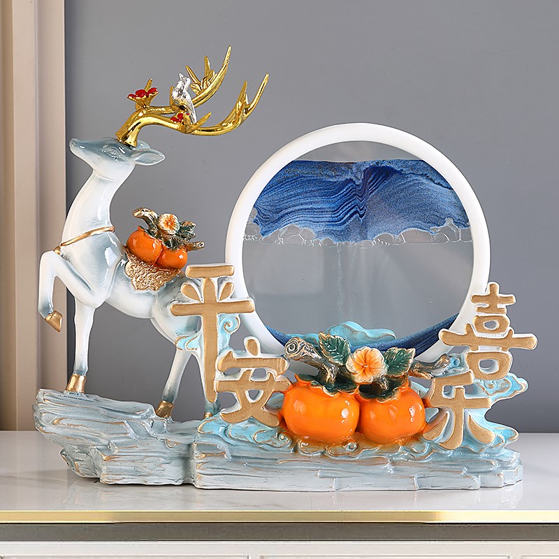 北欧客厅流沙漏画玄关鹿摆件电视柜酒柜柿子装饰平安喜乐乔迁礼品