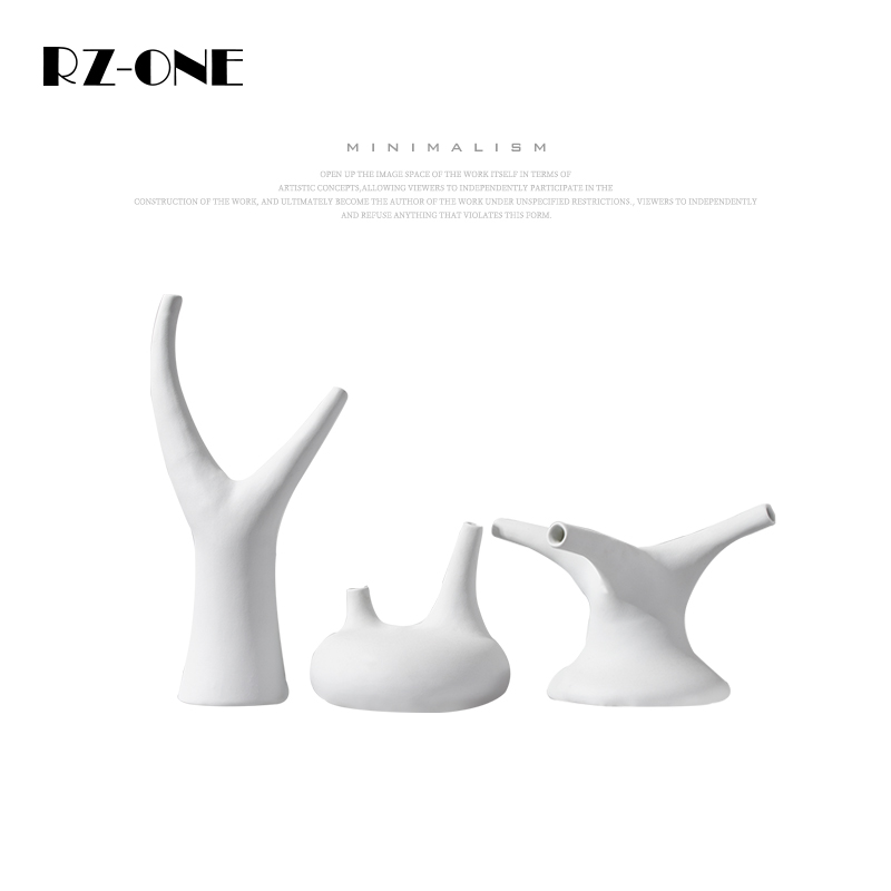rzone 现代简约抽象异形花瓶陶瓷磨砂白色极简样板房软装花器摆件