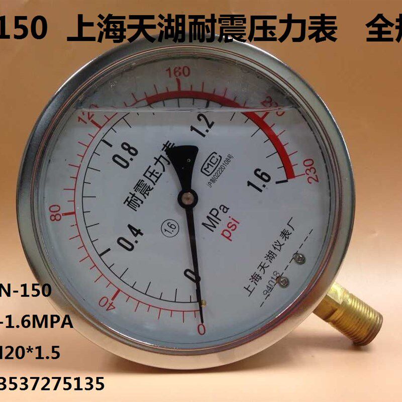 上海天湖耐震抗震压力表YN150 006 1 16MPA浸油式液压油压表