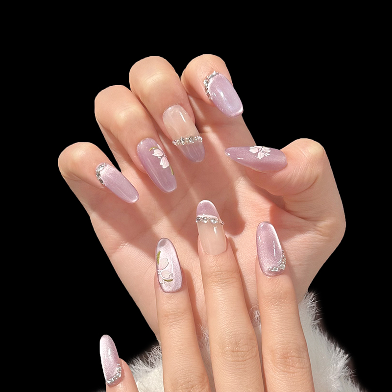 穿戴甲山茶花美甲贴片可拆卸