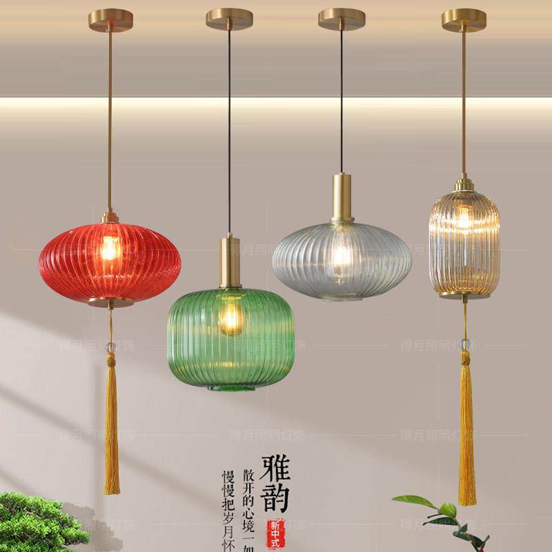 玻璃灯笼吊灯新中式全铜轻奢走廊过道灯阳台吸顶餐饮厅酒吧台吊灯