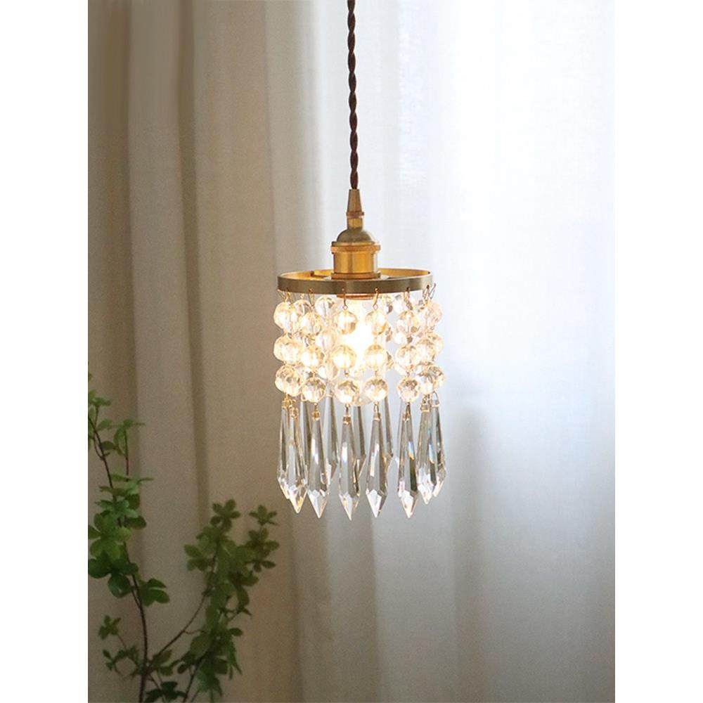 百搭圆框锥珠水晶全铜小吊灯欧美法式玄关入户阳台房间卧室床头灯,家装灯饰光源,床头/玄关/吧台/过道吊灯,淘宝优惠券,粉丝福利购,淘宝优惠卷