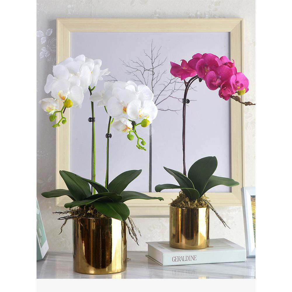 手感蝴蝶兰彷真花盆栽客厅摆设北欧假花艺套装家居新中式装饰摆件