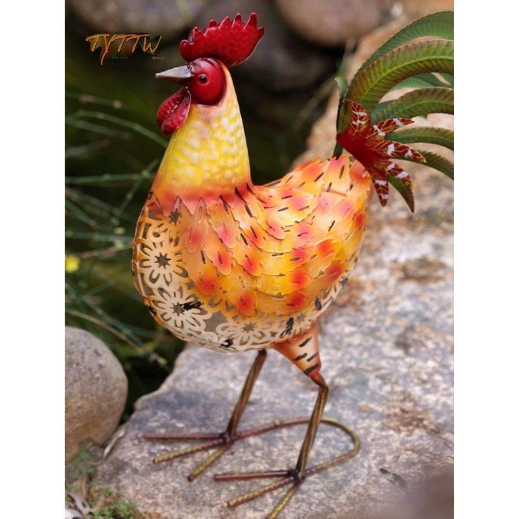 美国乡村铁橙红色公鸡装饰房子花园庭院落地店软装饰手工饰品,家居饰品,落地摆件,淘宝优惠券,粉丝福利购,淘宝优惠卷