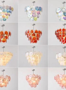 法式高级感卧室餐厅灯中古Murano穆拉诺客厅主灯彩色玻璃覆古吊灯