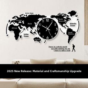 网红世界地图挂钟客厅家用时尚壁挂时钟灯个性创意背景墙挂式钟表
