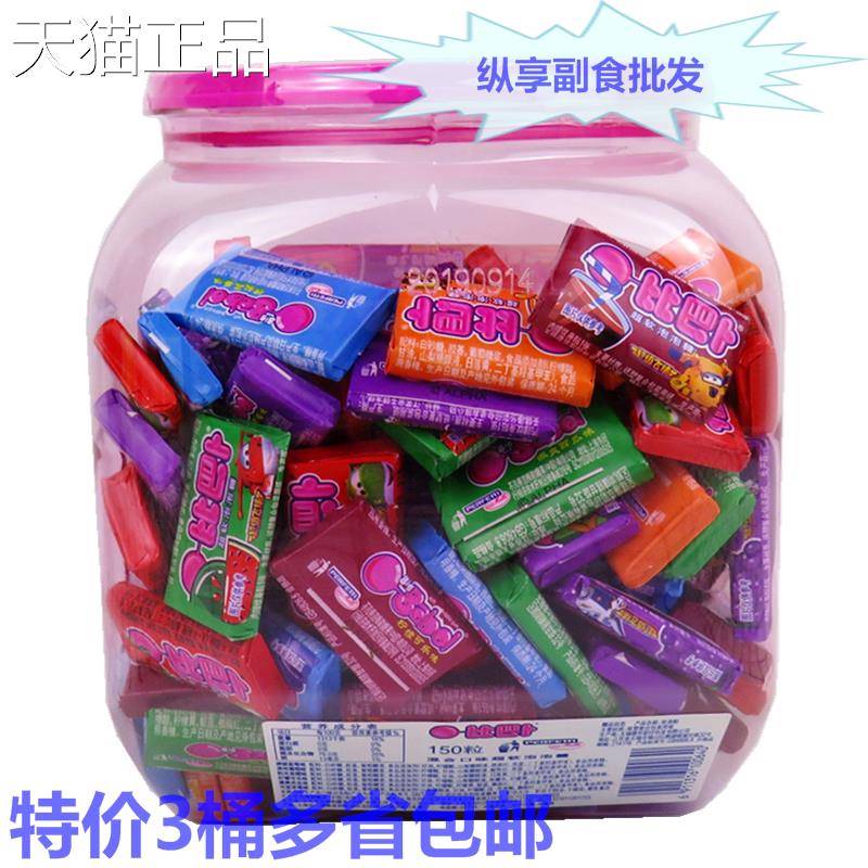 3桶包邮比巴卜软泡泡糖香160粒混合水果口味糖超果桶装680g口糖