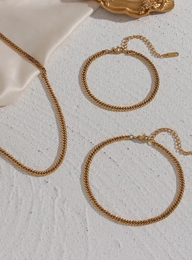 欧美ins时尚流行潮流链条三件套装小众轻奢不锈钢编织加密链项链