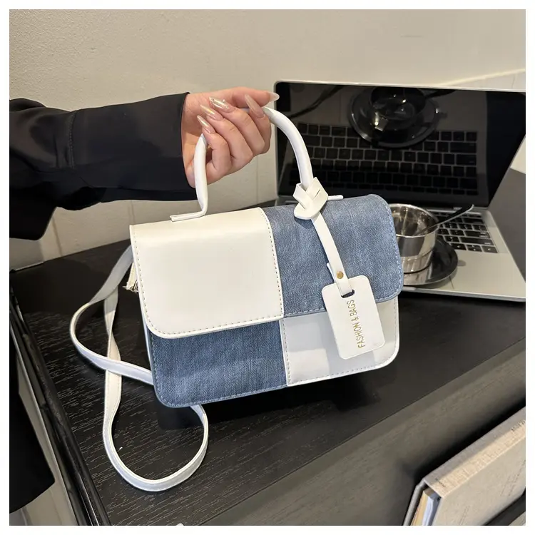 小众设计撞色拼接手提小方包2023新款质感斜挎包时尚单肩包包